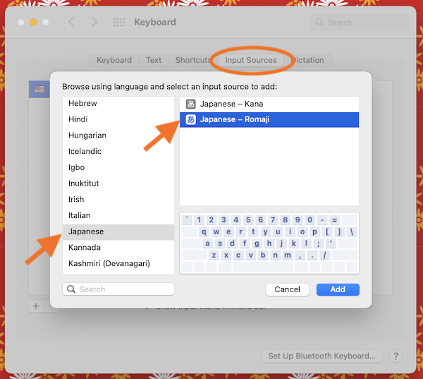 Monterey Input Sources Pane with Japanese selected